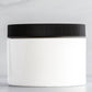 8 oz White Square Base Plastic Jar with Black Ribbed Cap