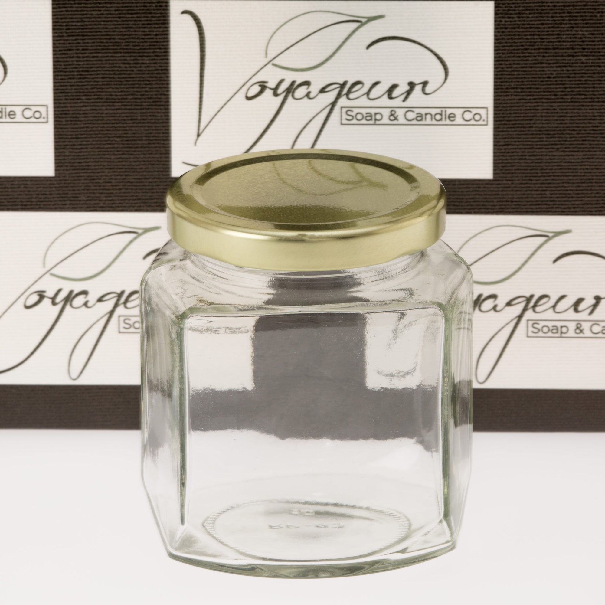 9 oz / 260 ml Oval Hexagon Glass Jar with 63mm Gold Metal Lug Lid