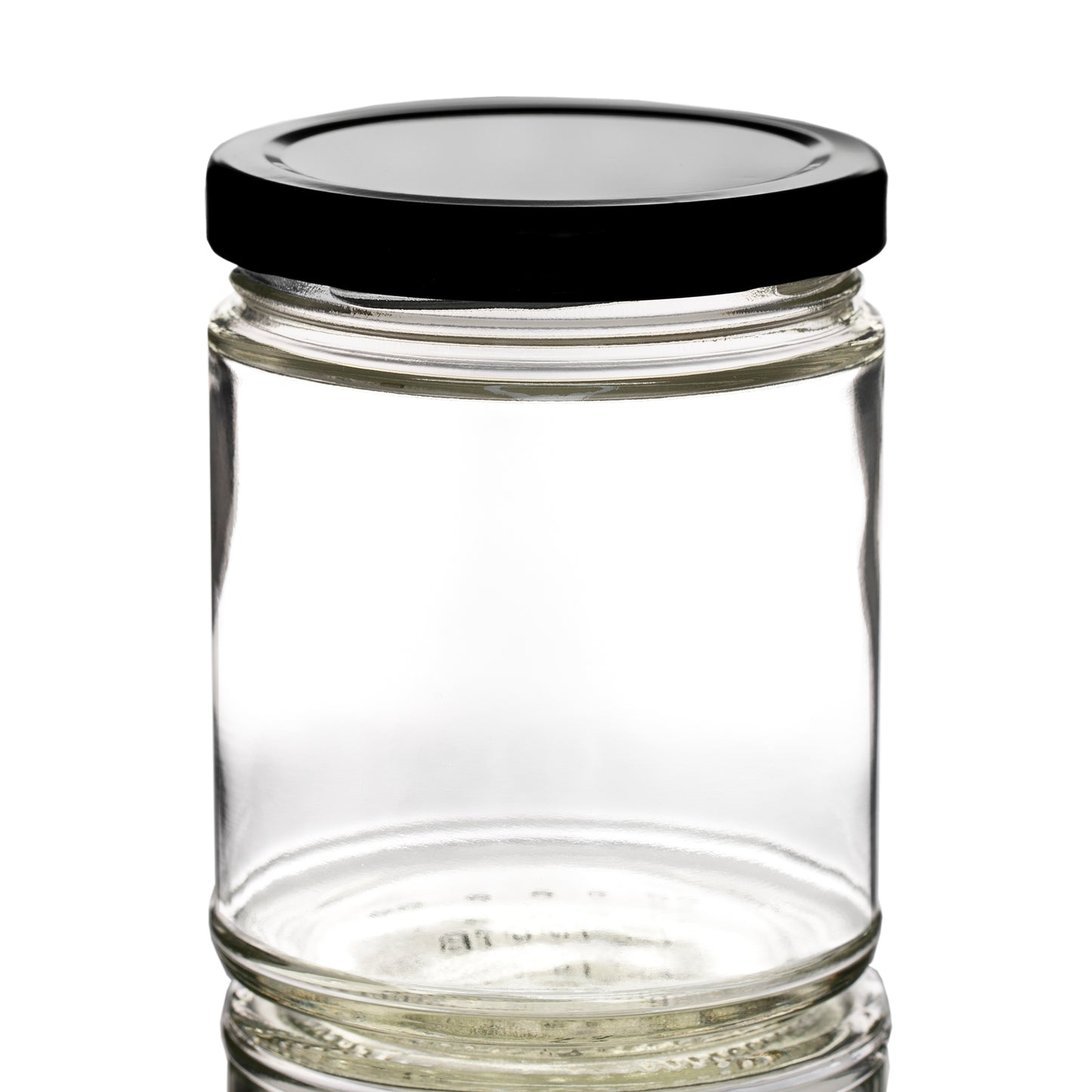 9 oz Clear Glass Jar with 70mm Black Metal Lug Cap