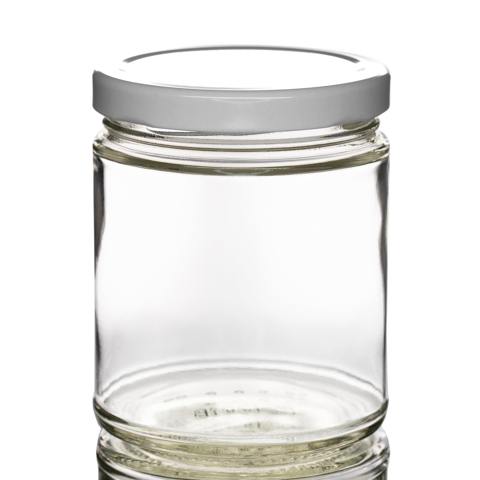 Clear Clear Straight Sided Glass Jars w/ Silver Metal Lug Caps