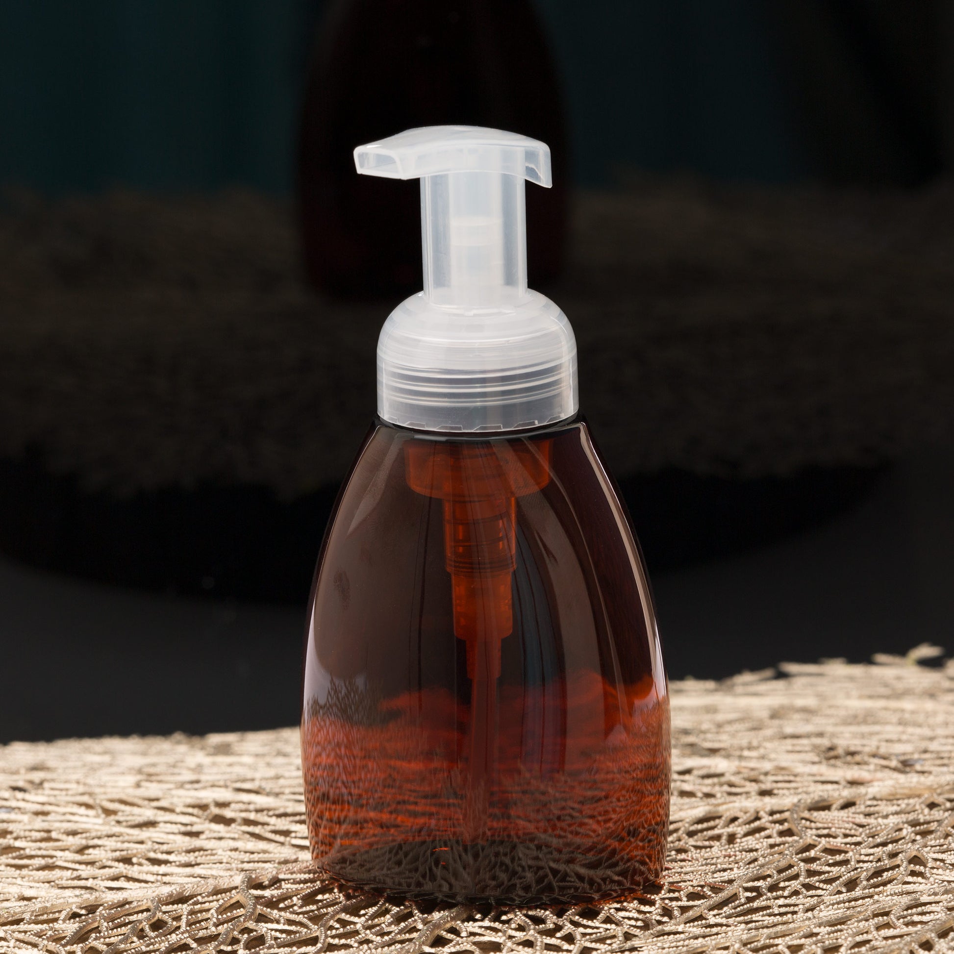 8.4 oz Amber Oval Foamer Bottle with Natural Pump