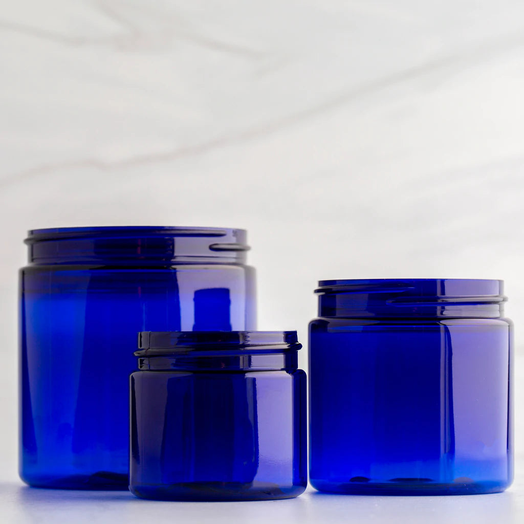4 oz Blue Straight Sided Jar with 58-400 Aluminum Cap