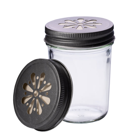 8 oz Clear Jelly Jar with Antique Pewter Daisy Lid