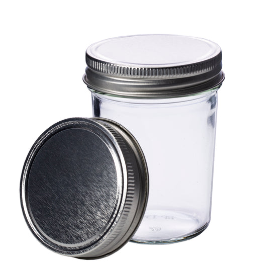 8 oz Clear Jelly Jar with 70-450 Silver Metal Unlined Cap