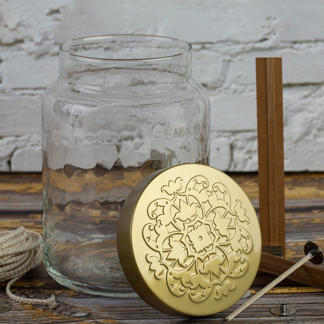26 oz Clear Textured Glass Jar with Embossed Metal Lid