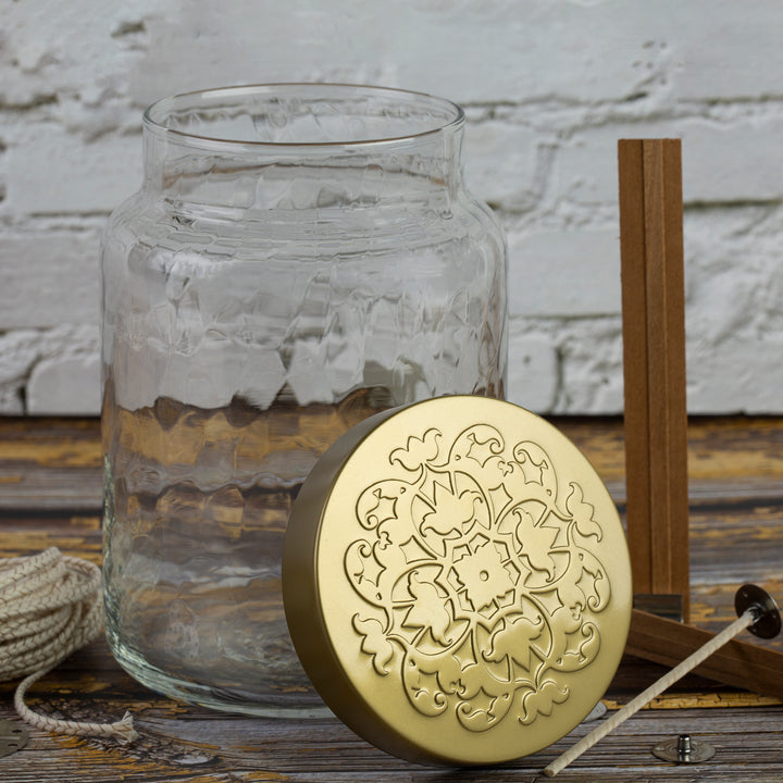 26 oz Clear Textured Glass Jar with Embossed Metal Lid