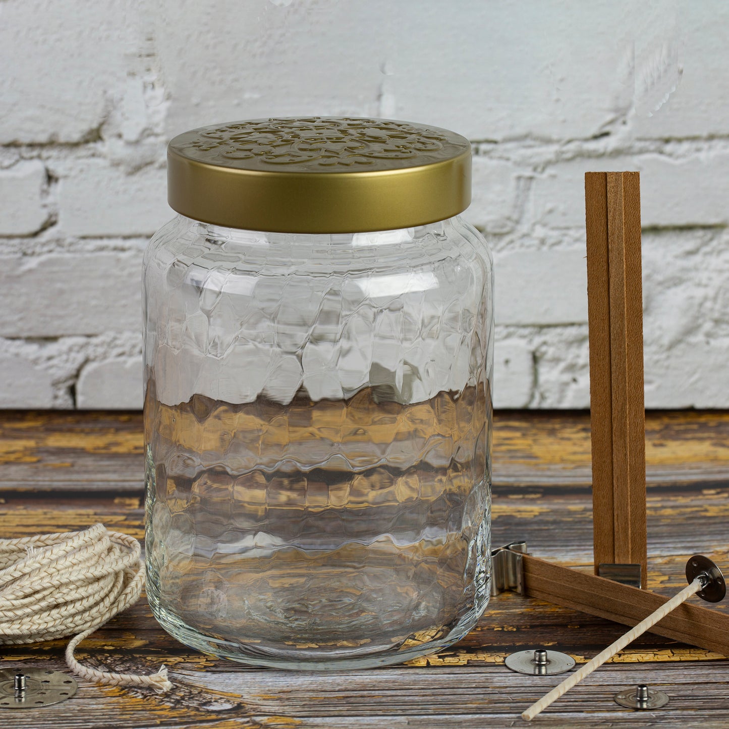 26 oz Clear Textured Glass Jar with Embossed Metal Lid