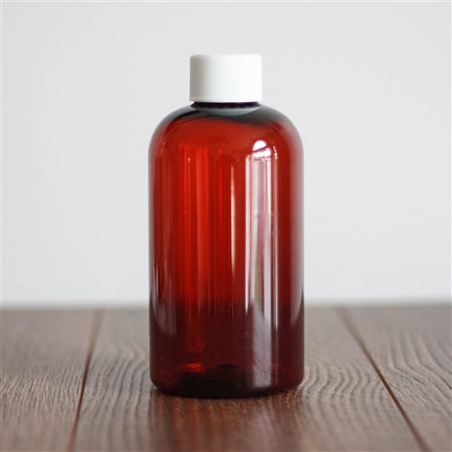 8 oz Amber PET Boston Round with White Rib Cap
