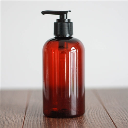 8 oz Amber PET Boston Round with Pump - Black